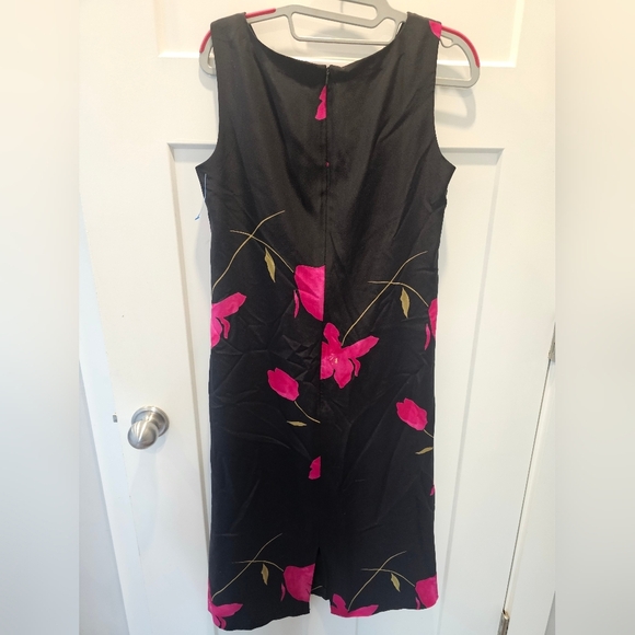Coldwater Creek 100% Silk Black Floral Sleeveless Dress Size 6 Midi Lined - Picture 5 of 9